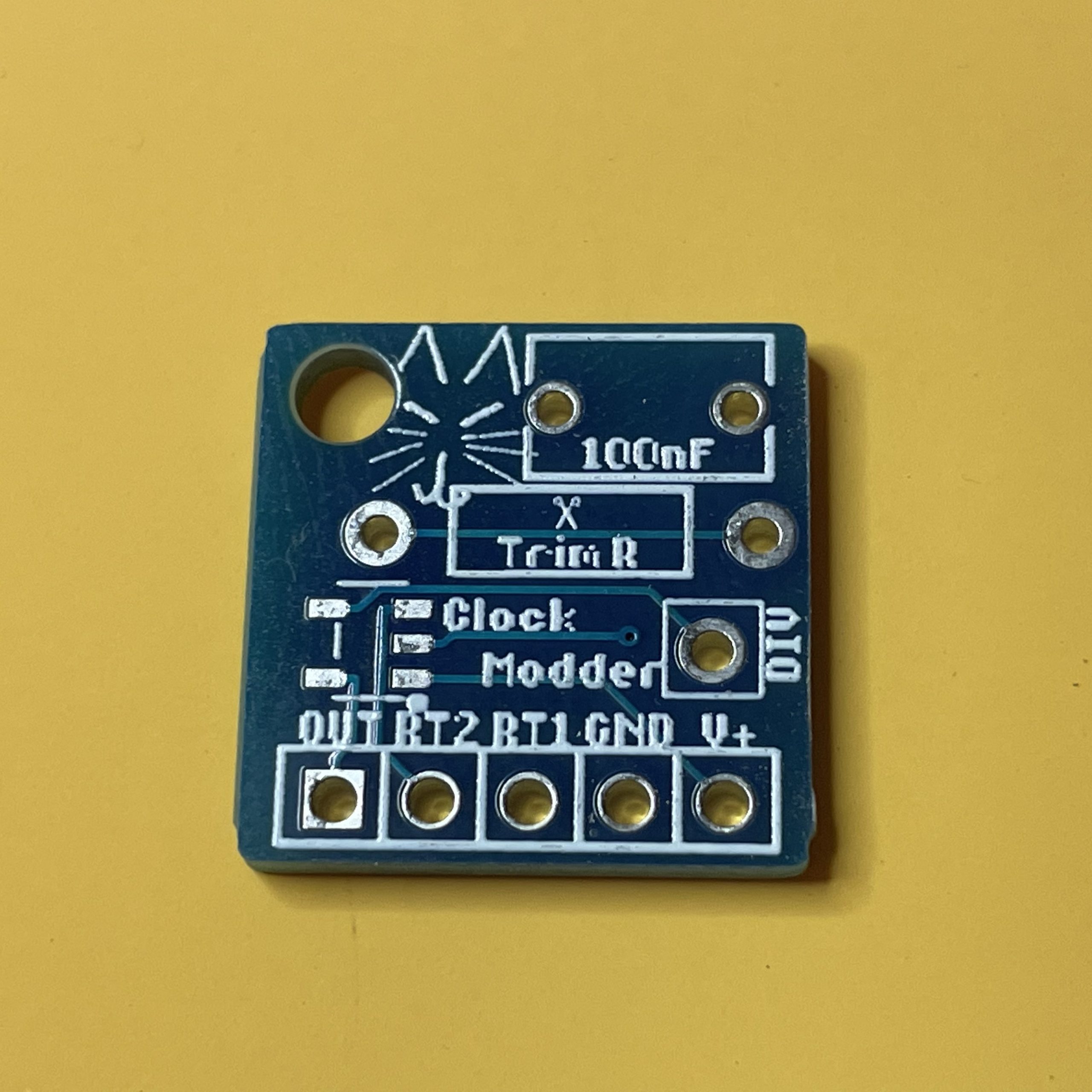 Front view of a Clock Modder LTC1799 Mod Board, PCB only