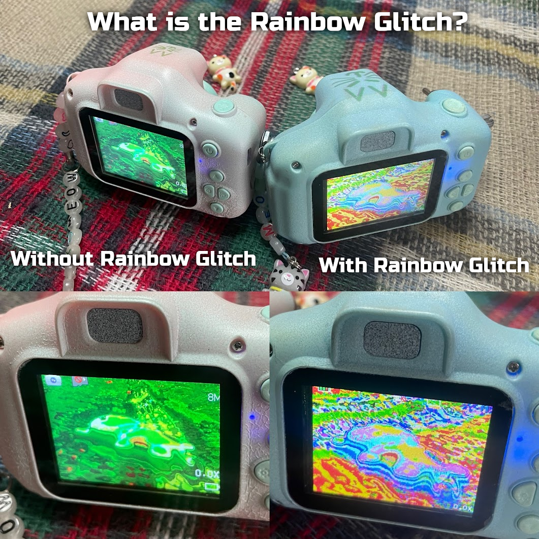 Demonstration image of two glitch cameras with and without the Rainbow Glitch effect